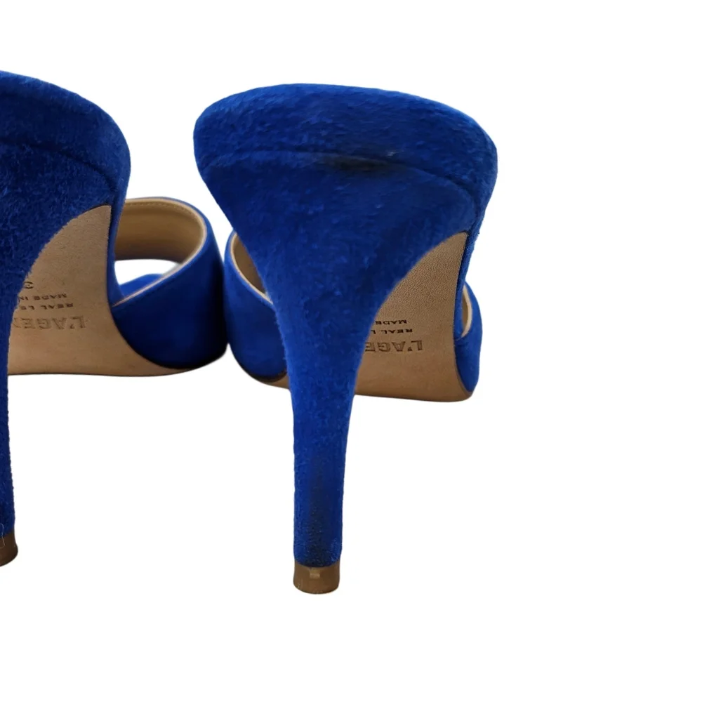 L'AGENCE Lolita II Stiletto Mules In Royal Blue Suede - Picture 7 of 10